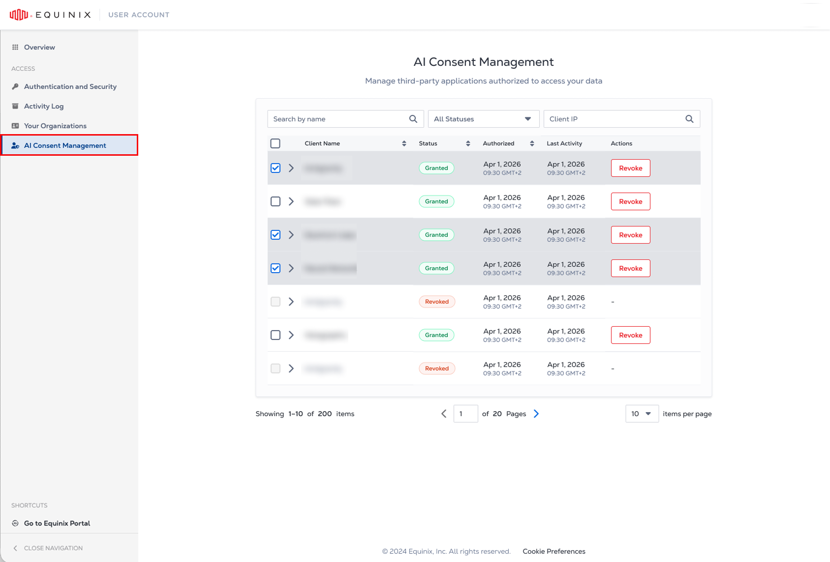 AI Consent Management page