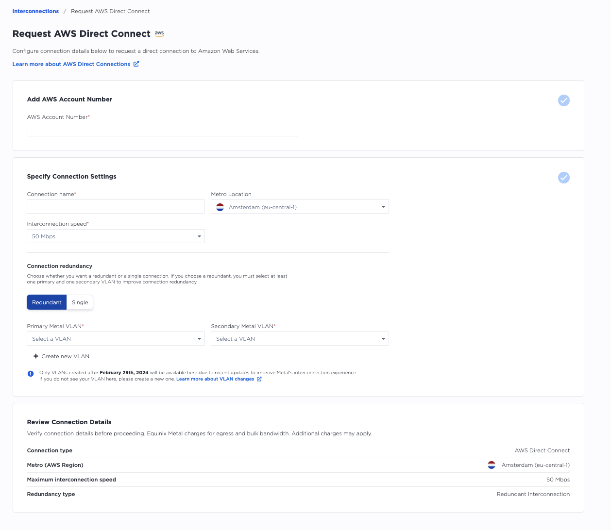 Request AWS direct connection