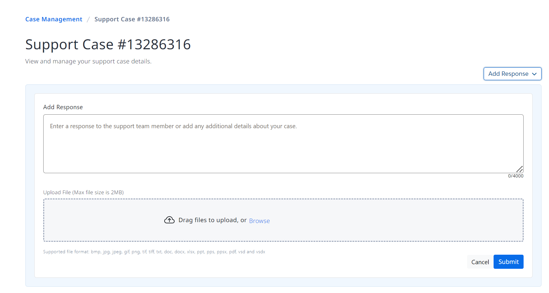 Add Response window