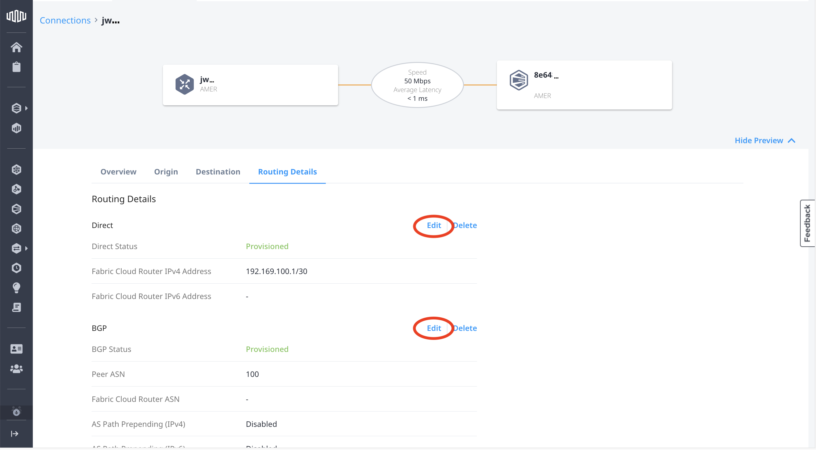 Updating Routing Details Screenshot