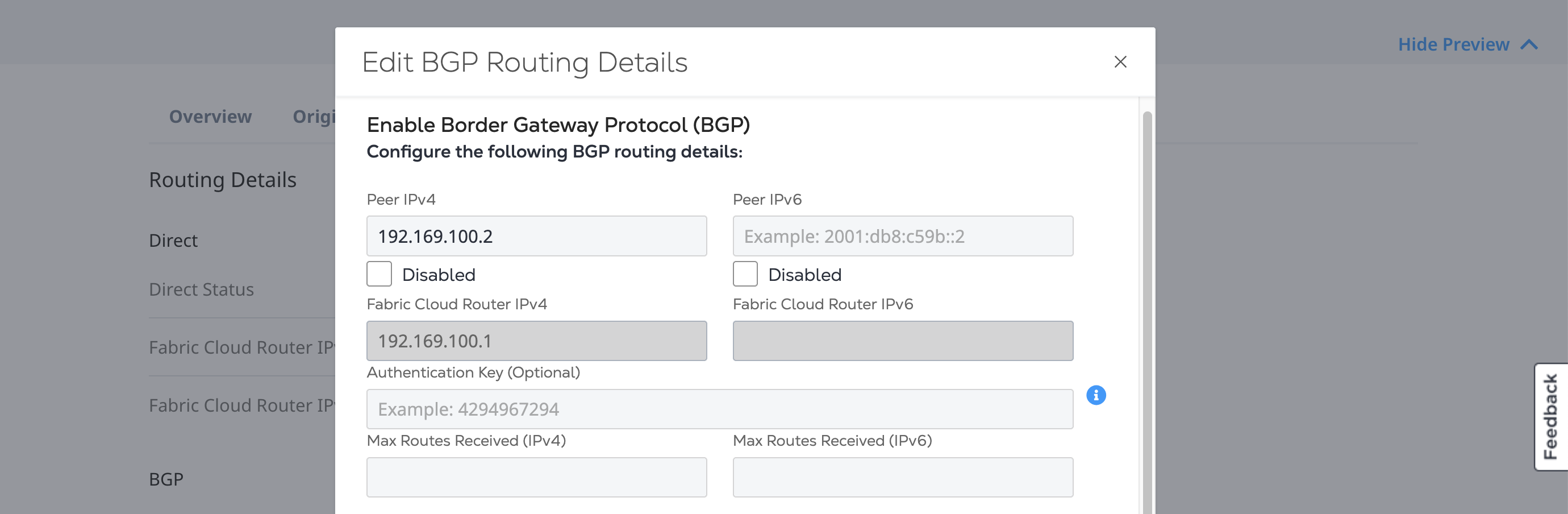 Peer IP Addresses Fields Screenshot