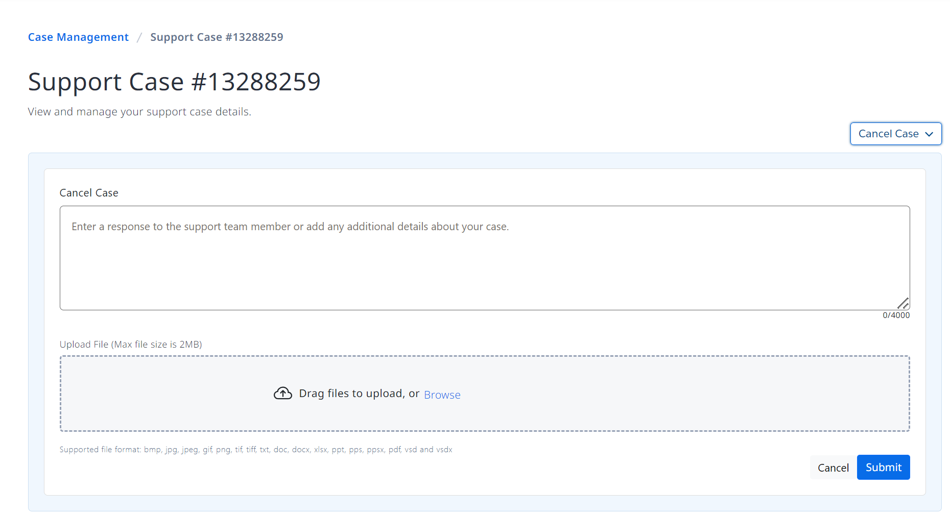 Cancelling a Support Case