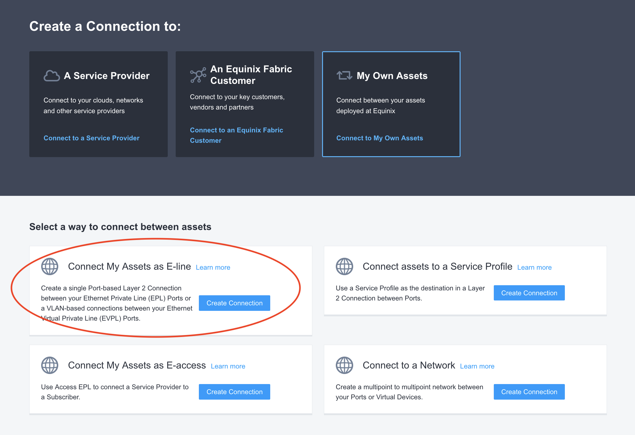 Selecting your Own Assets as Destination