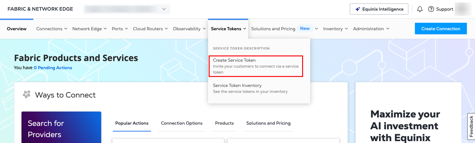 Service Token creation start screen