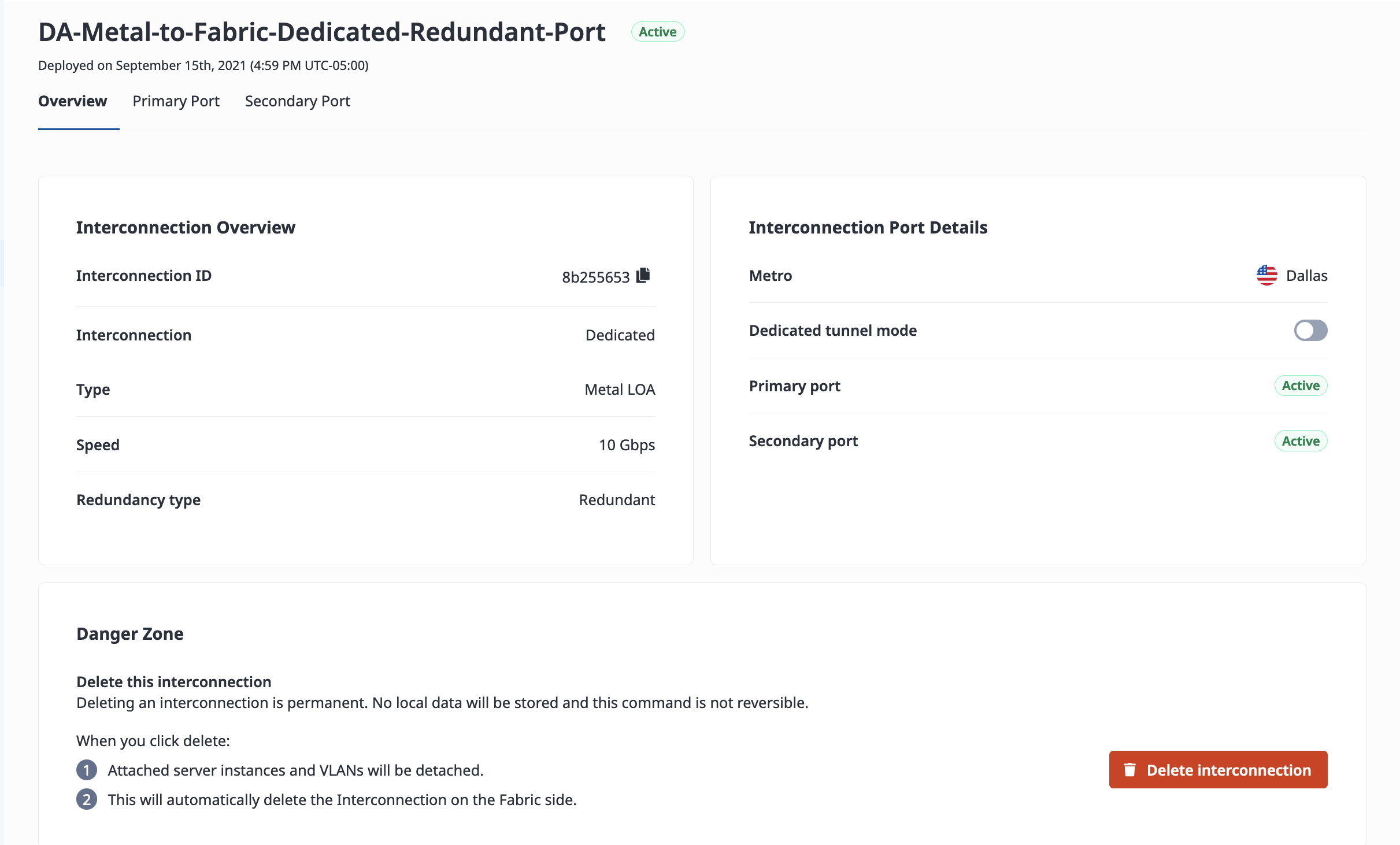 Deleting a Dedicated Port Page