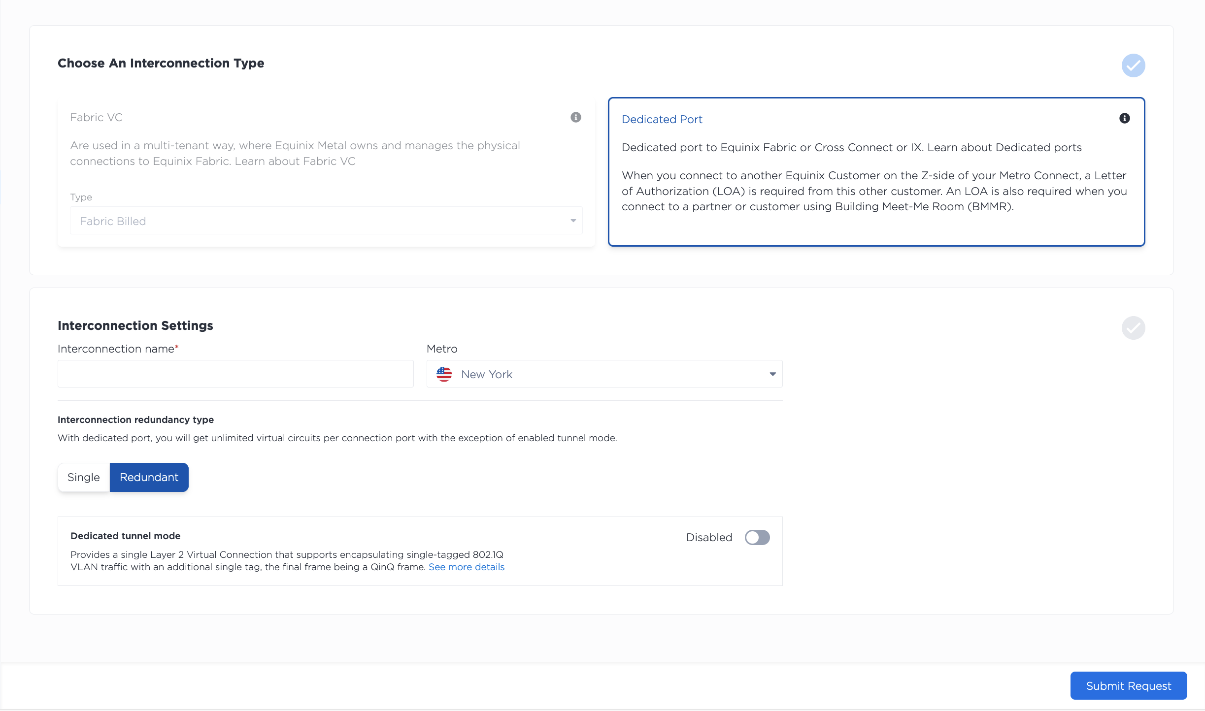 New Connection Request page