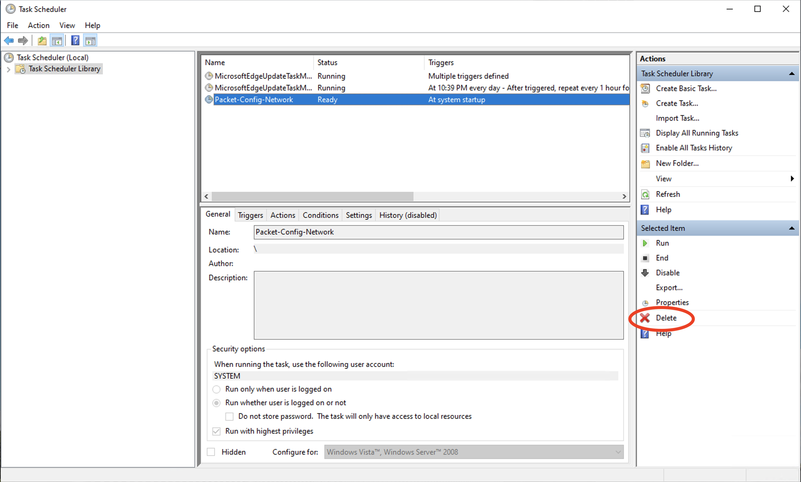Deleting Packet-Config-Network in Task Scheduler