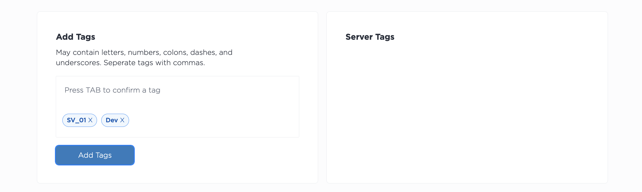 Screenshot of adding multiple tags