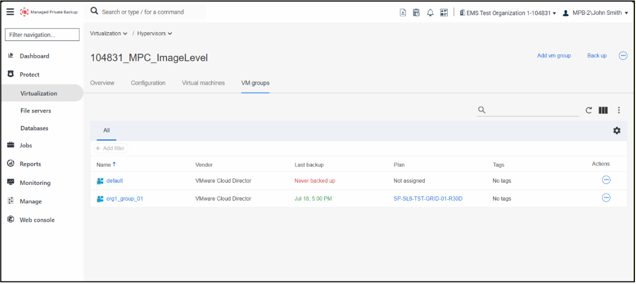 MPB image level protection VM Groups