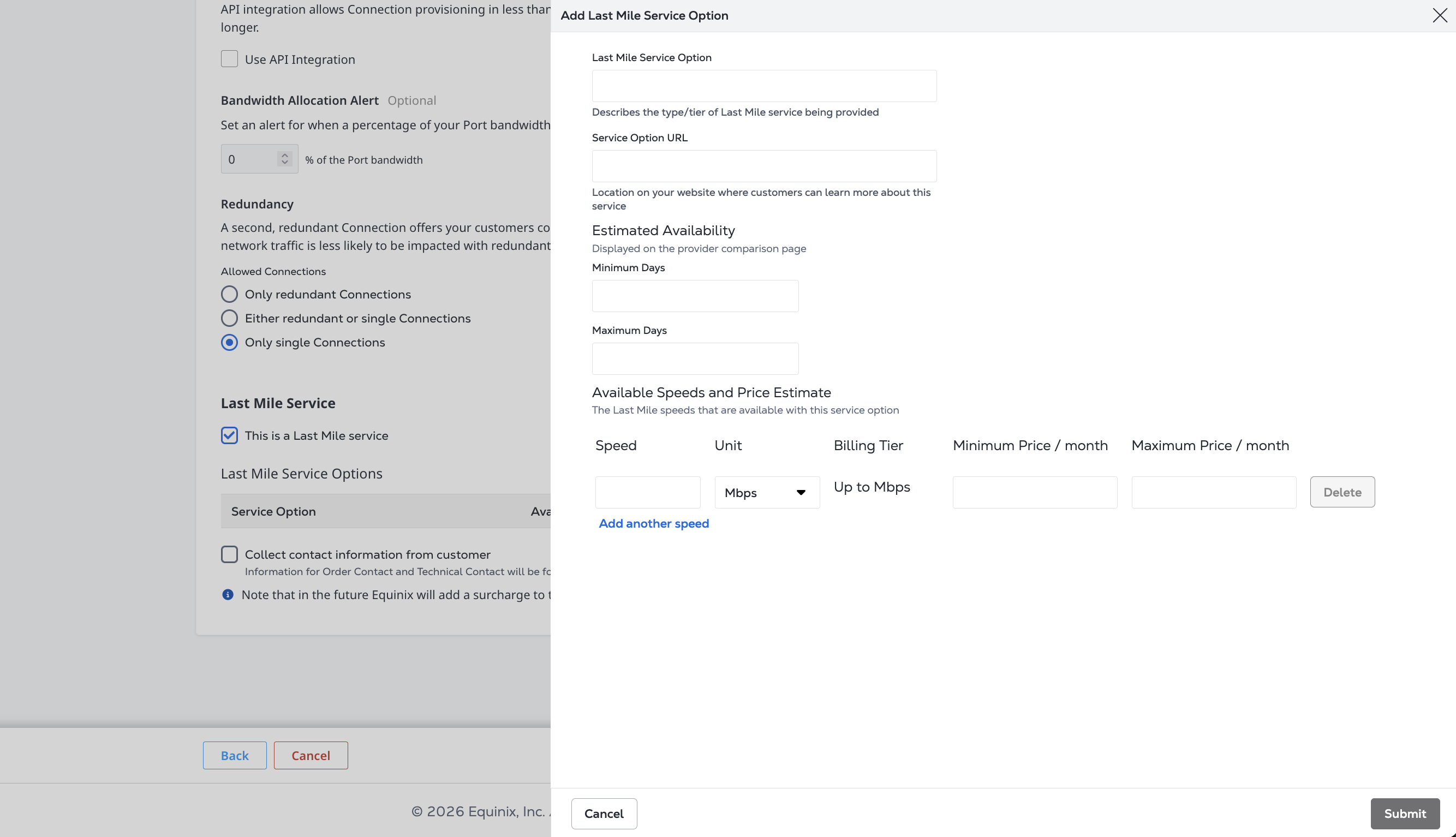 Last Mile service option speed tiers and pricing