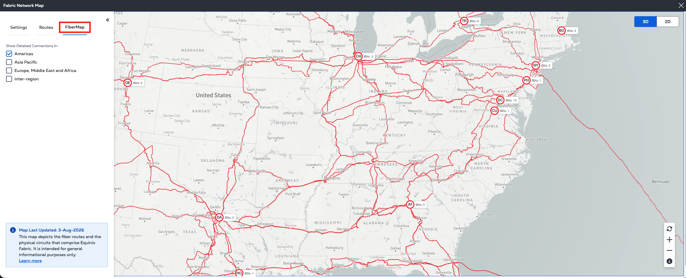 FiberMap routes visualization