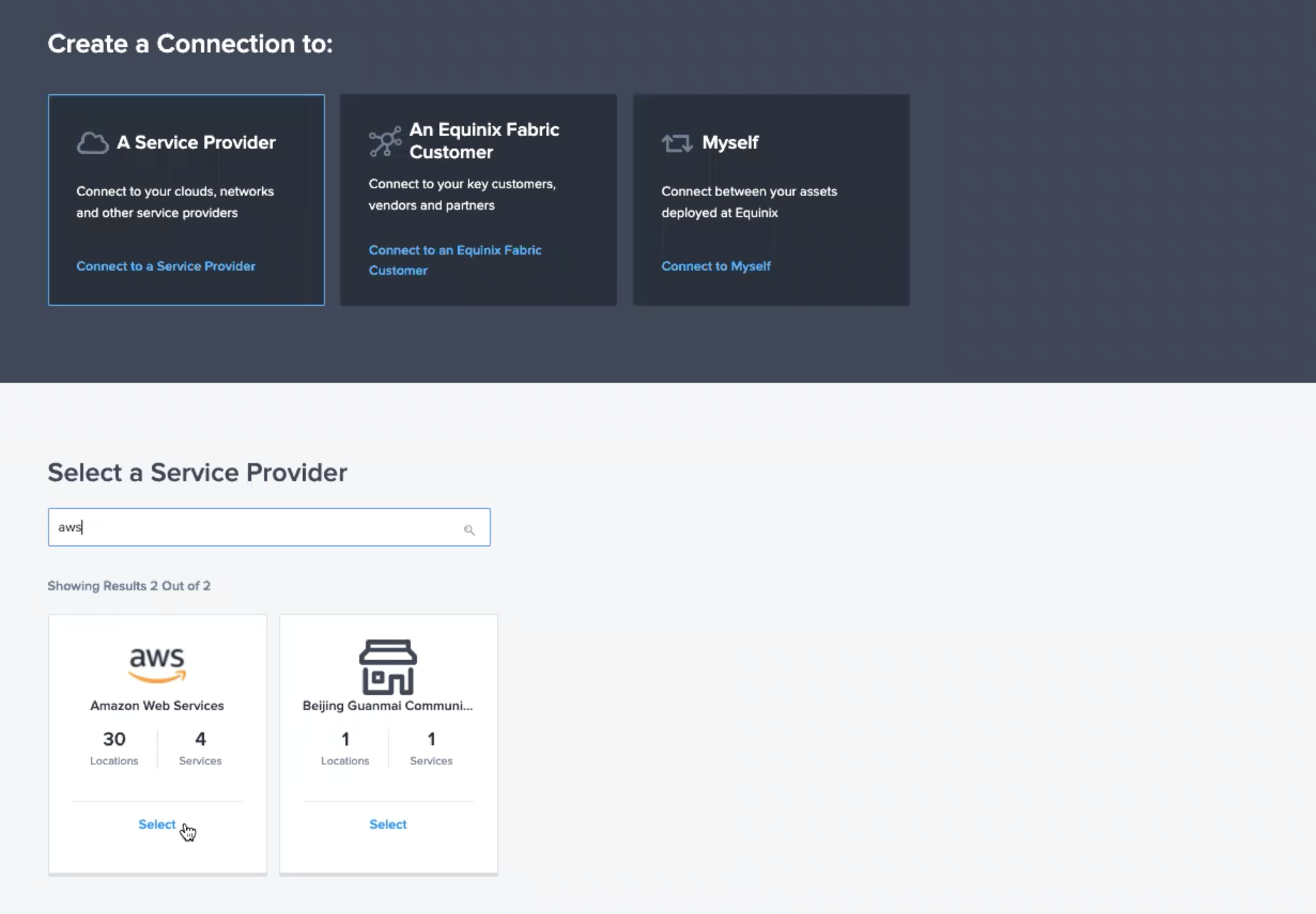 Selecting a Service Provider Destination
