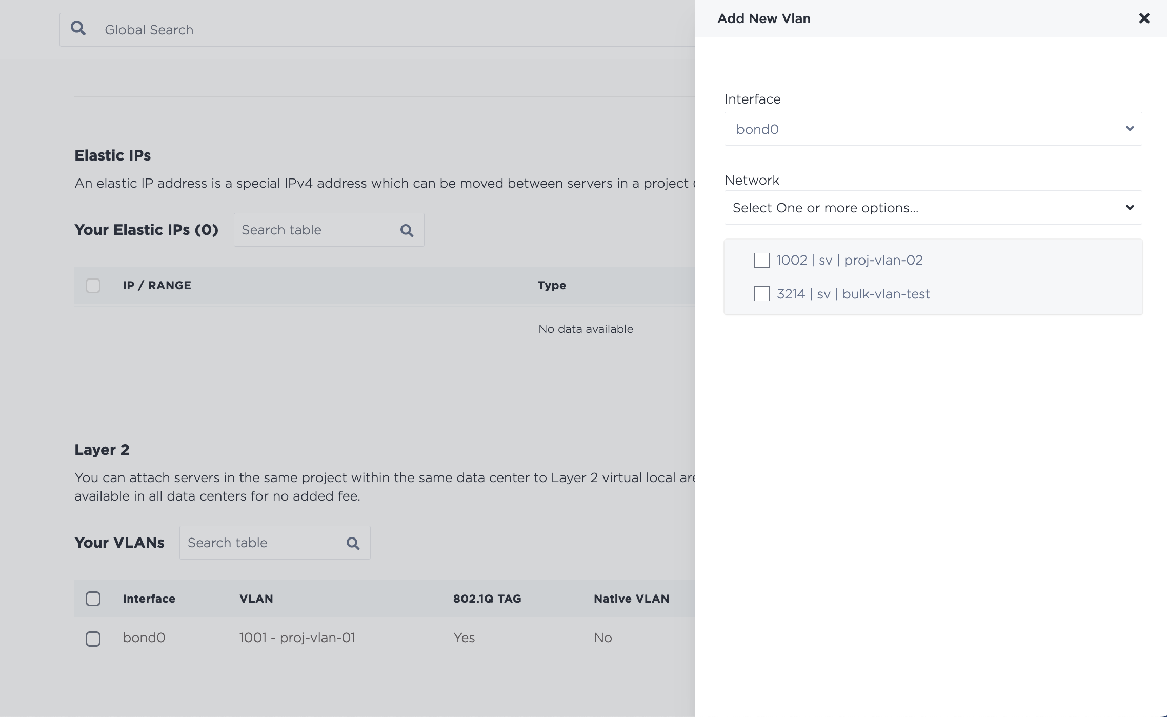 Adding multiple VLANs slide-out panel