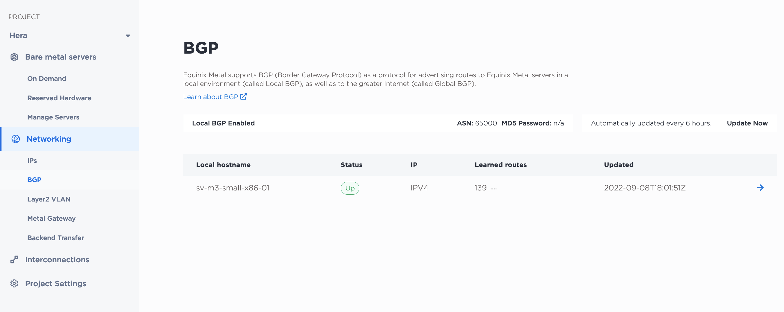 BGP Status for a Project