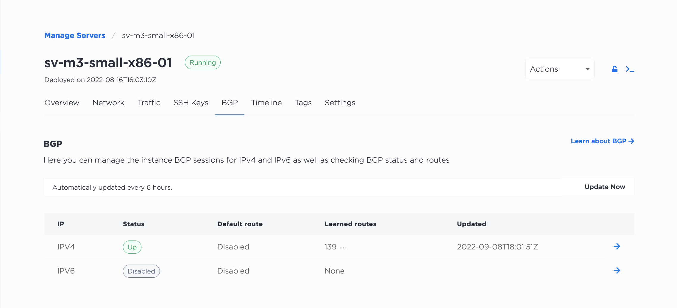 BGP Status for a Server