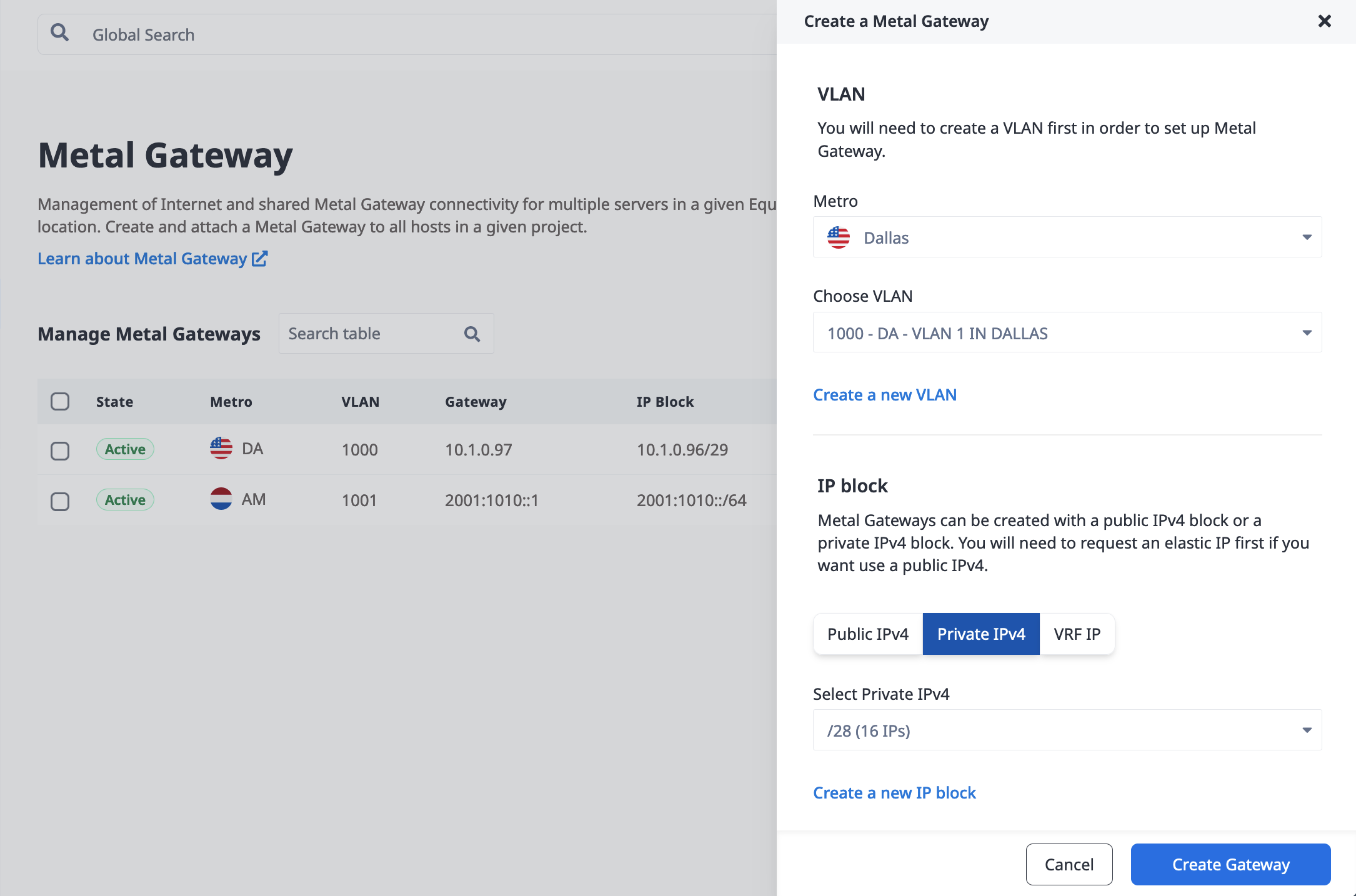 Creating a Private IPv4 Gateway