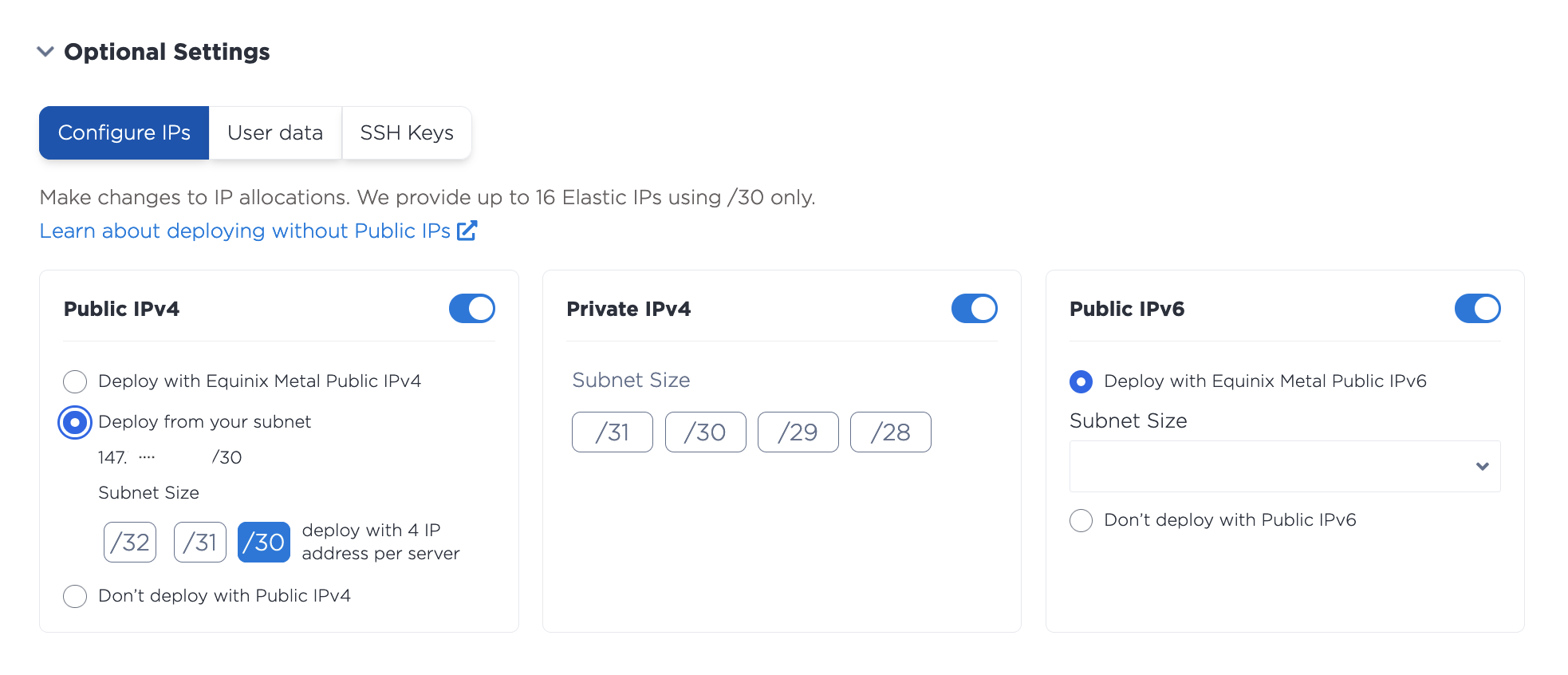 IP Configuration under Optional Settings