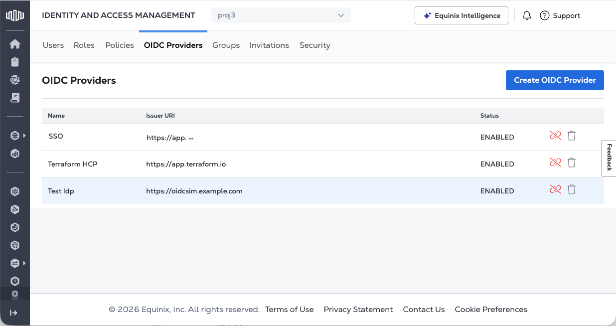 Customer Portal OIDC Providers list showing issuer URI and status columns