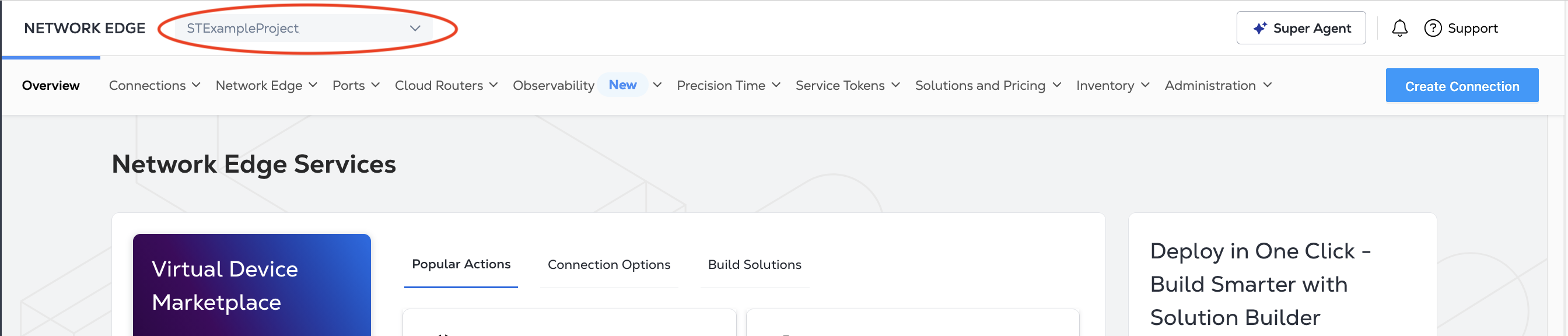 Screenshot of Project Selector