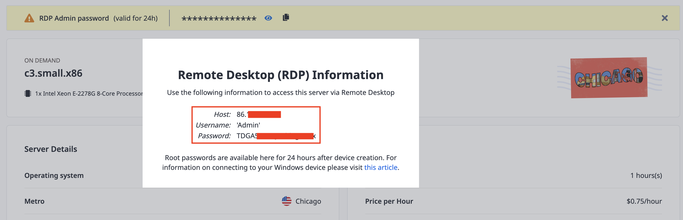 Example RDS Information from the Overview Page