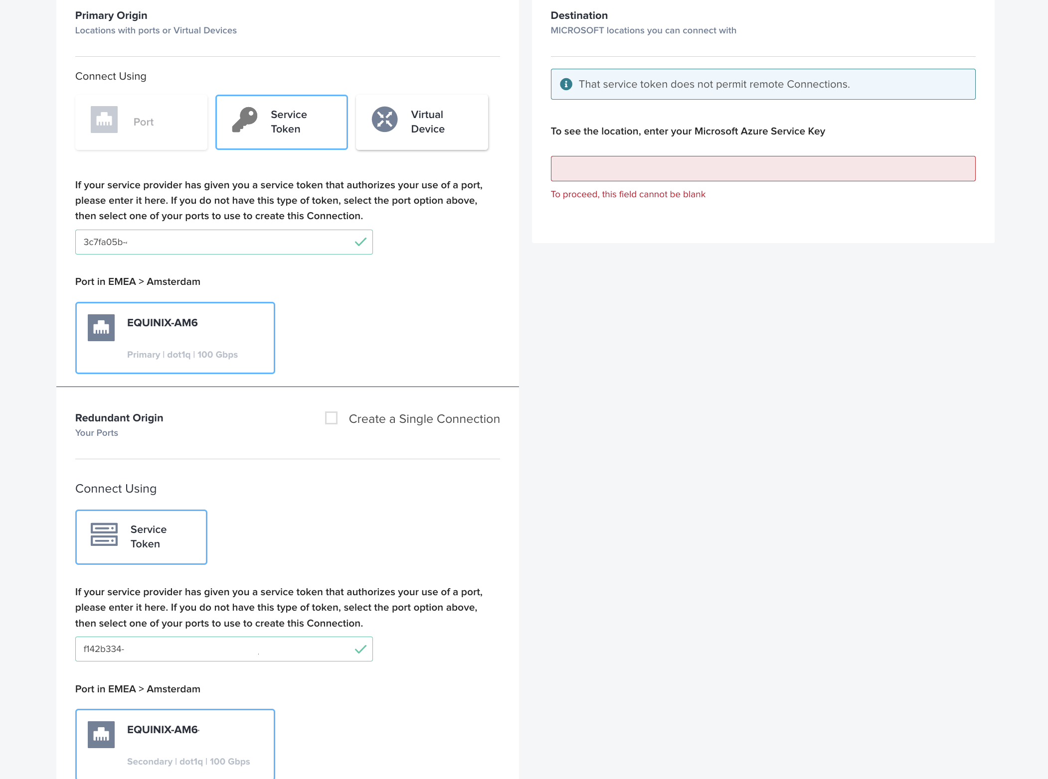 Entering the Service Token into Fabric - Redundant