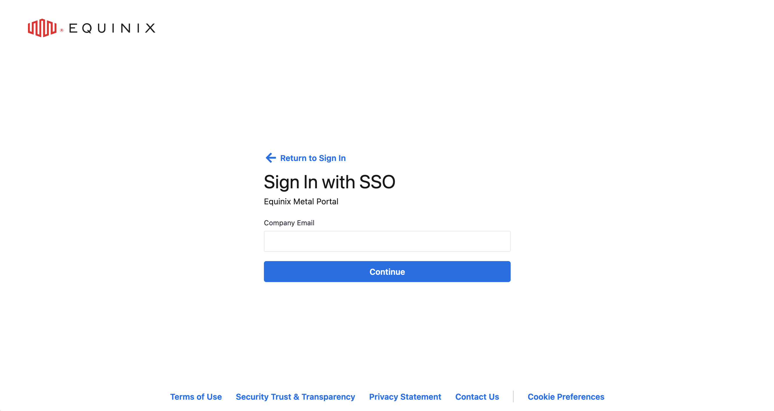 The Equinix Metal SSO Sign In Page