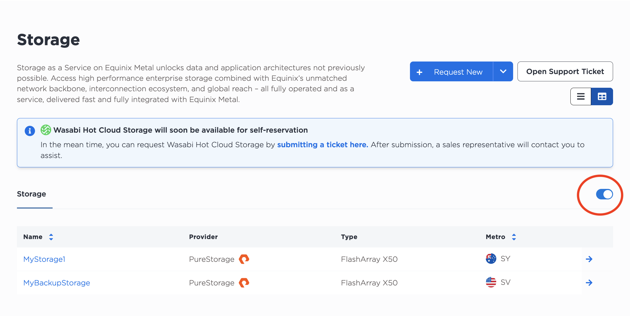 Toggle for Old and New Storage Appliance UX