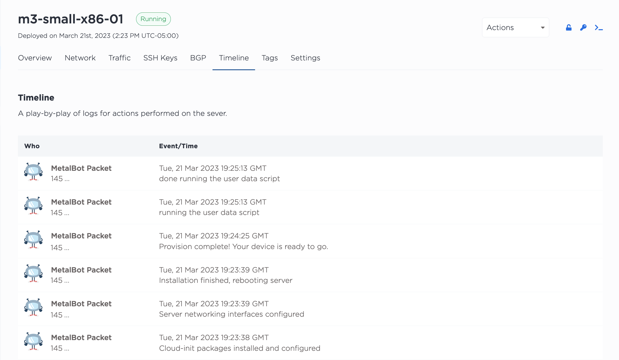 Screenshot of the Device Timeline in the Console