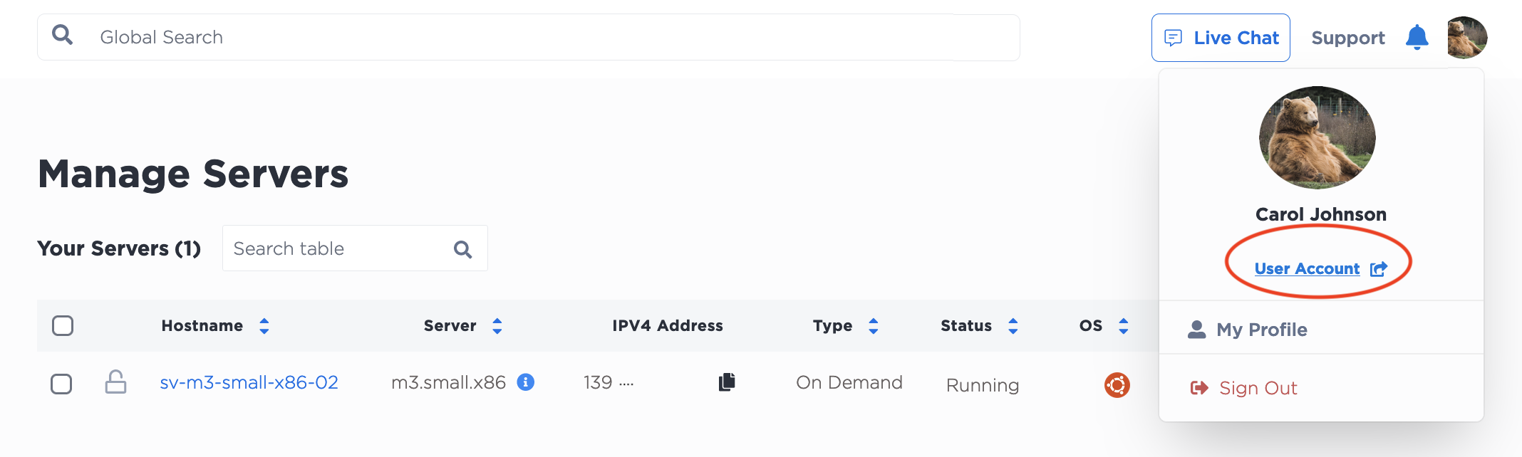Screenshot of the User Account Link in the Console