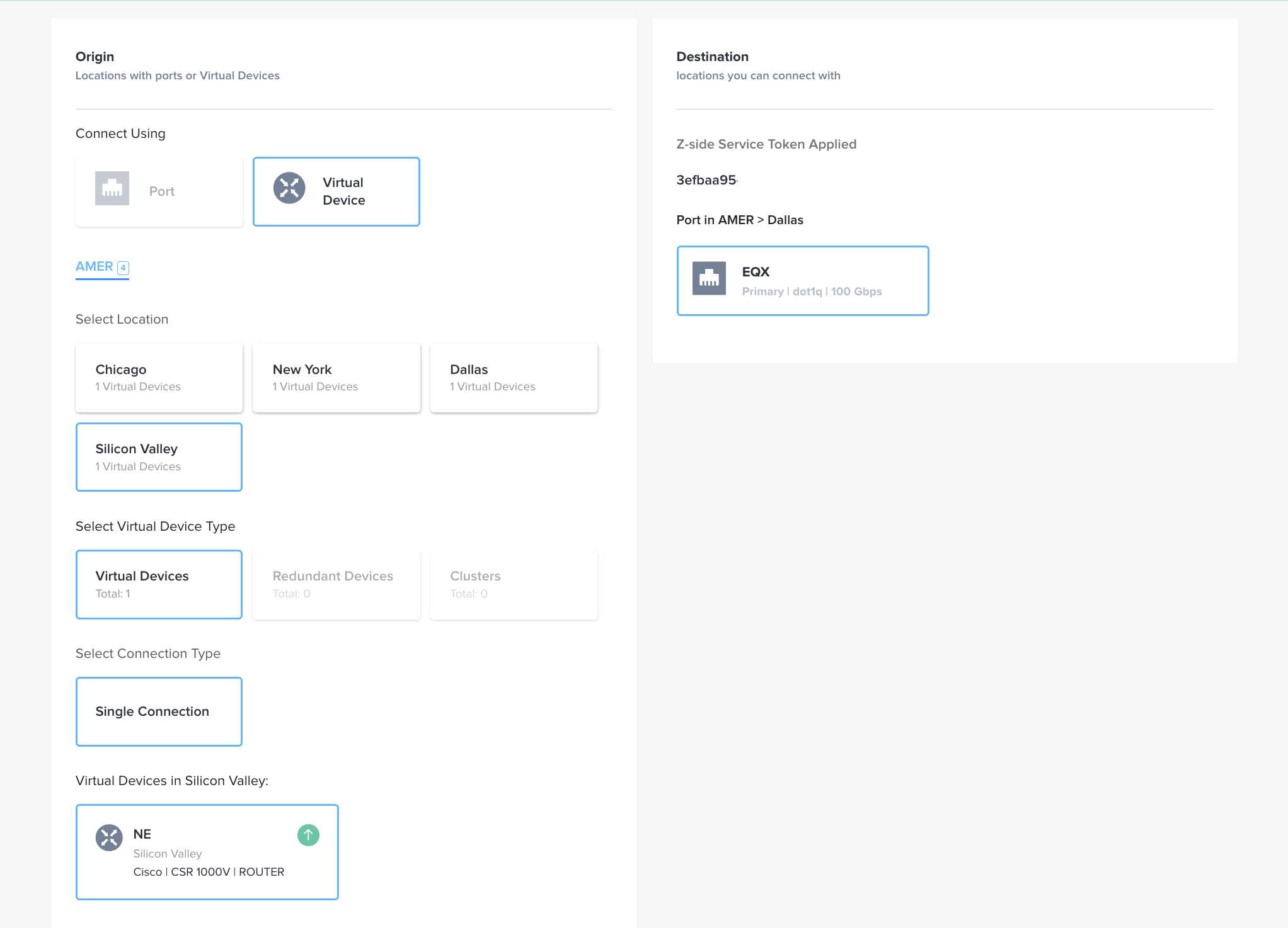 Virtual Device Selection in Fabric Portal