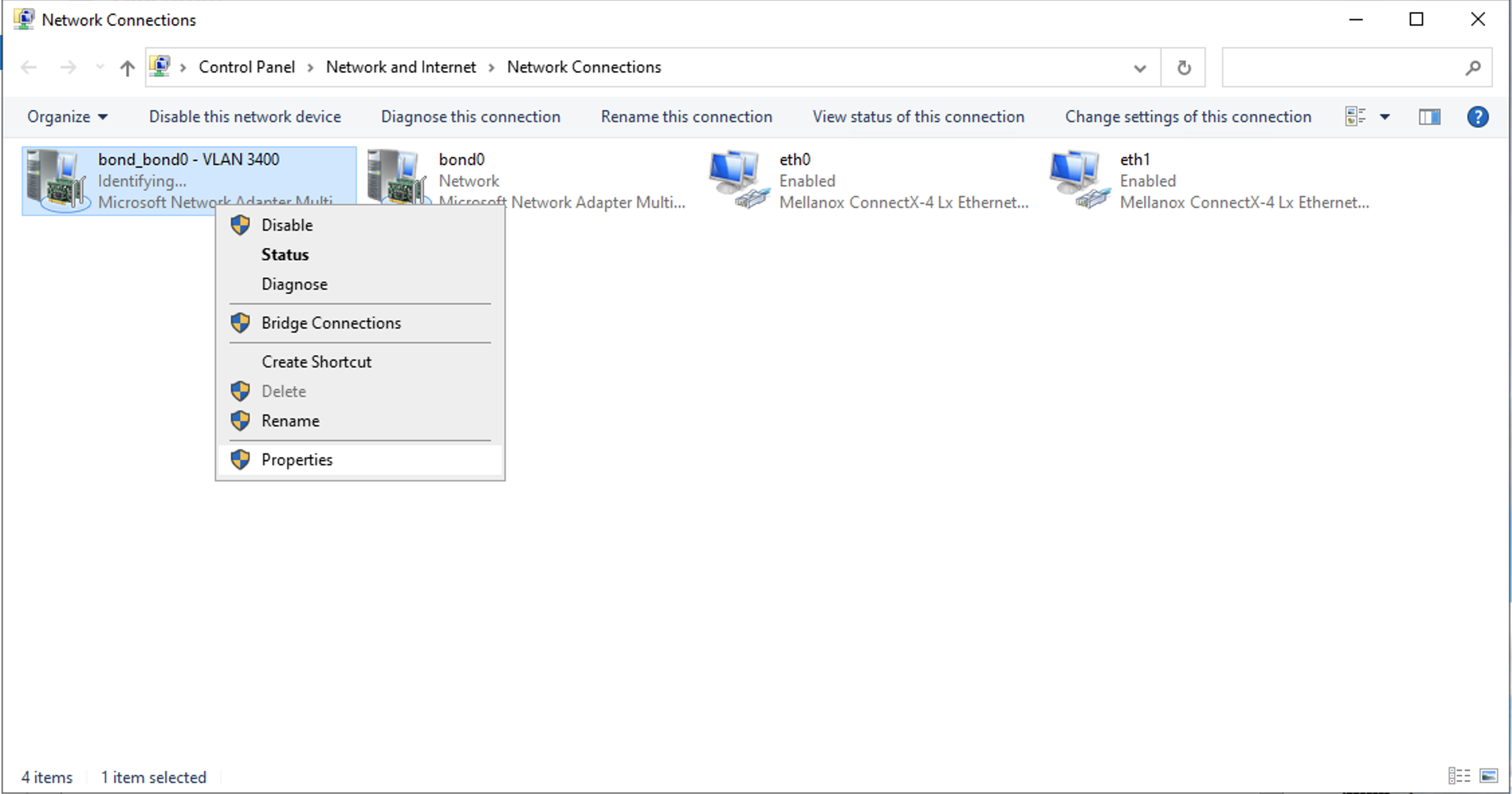 Selecting Device Properties for VLAN Device