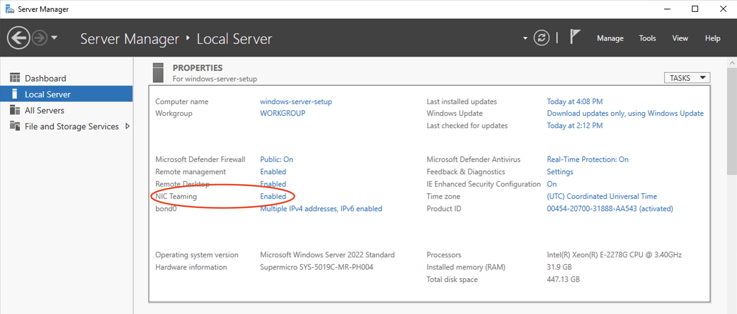 NIC Teaming in the Server Manager