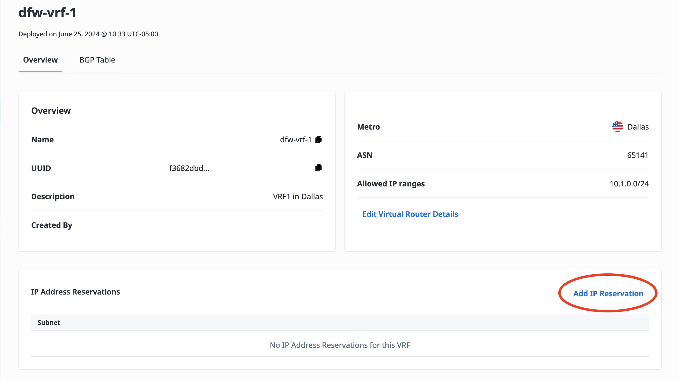 Making an IP Reservation in the Console