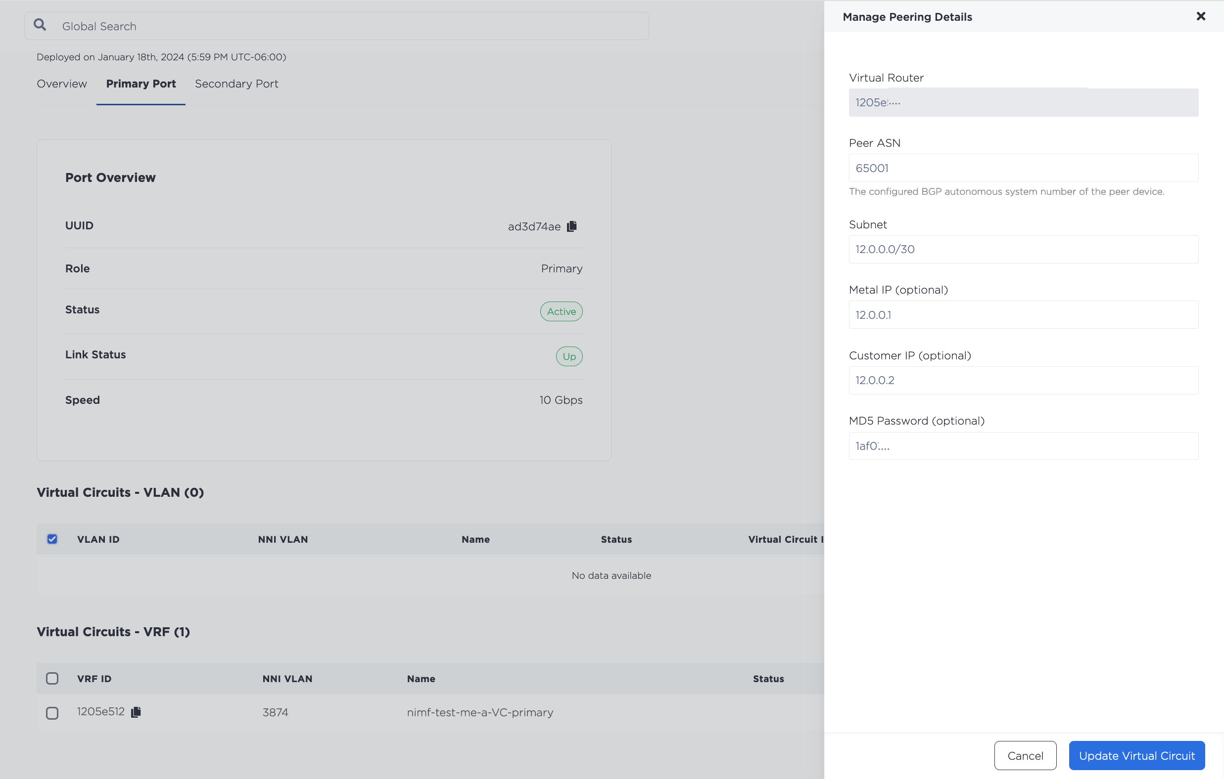 Fields for Peering Details in the Console