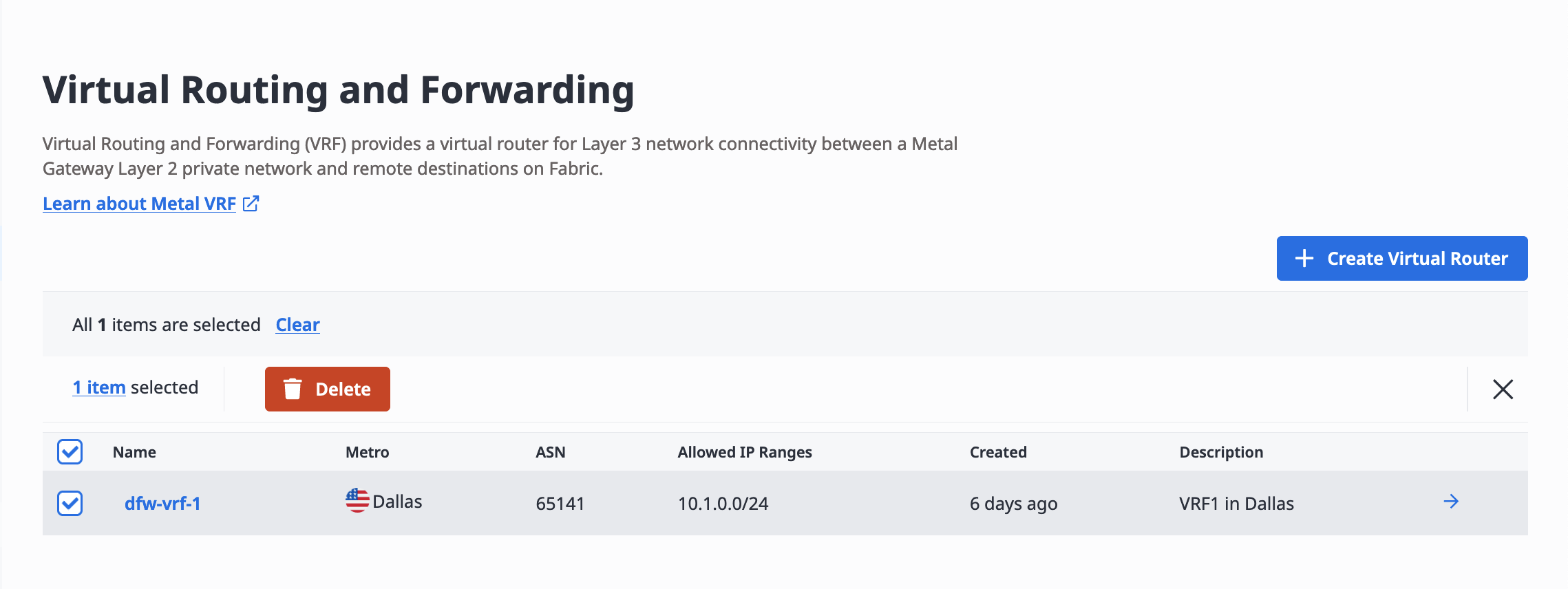 Deleting a VRF from the List
