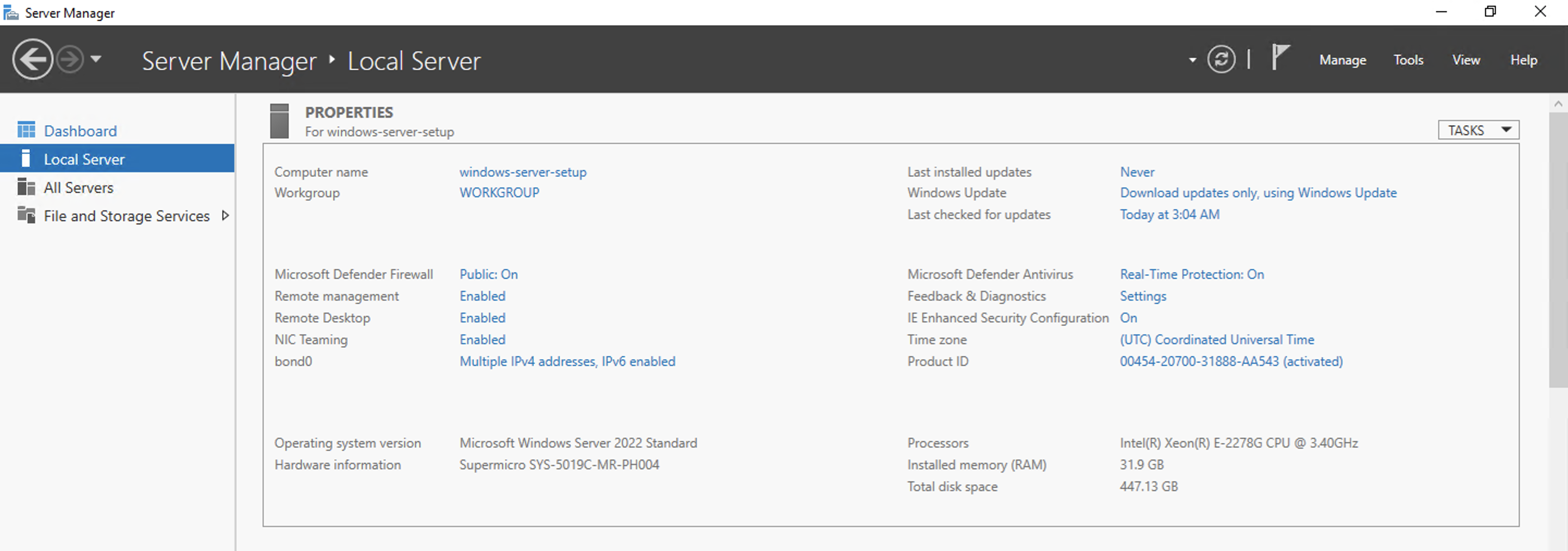 Example Server Manager in Windows