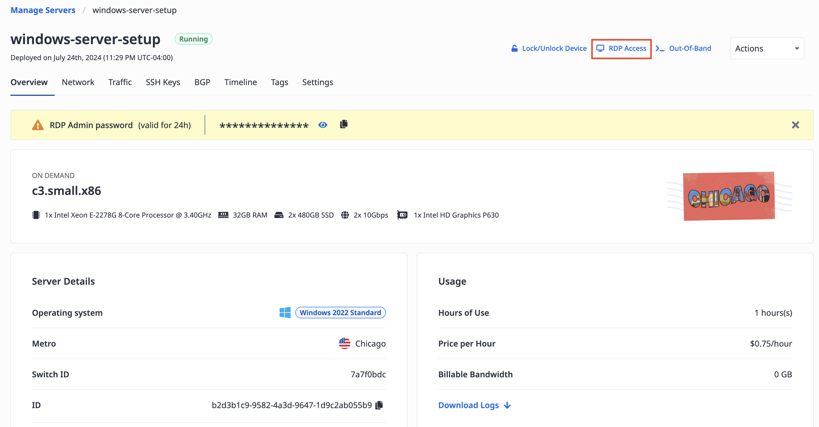 Example Server Overview Page
