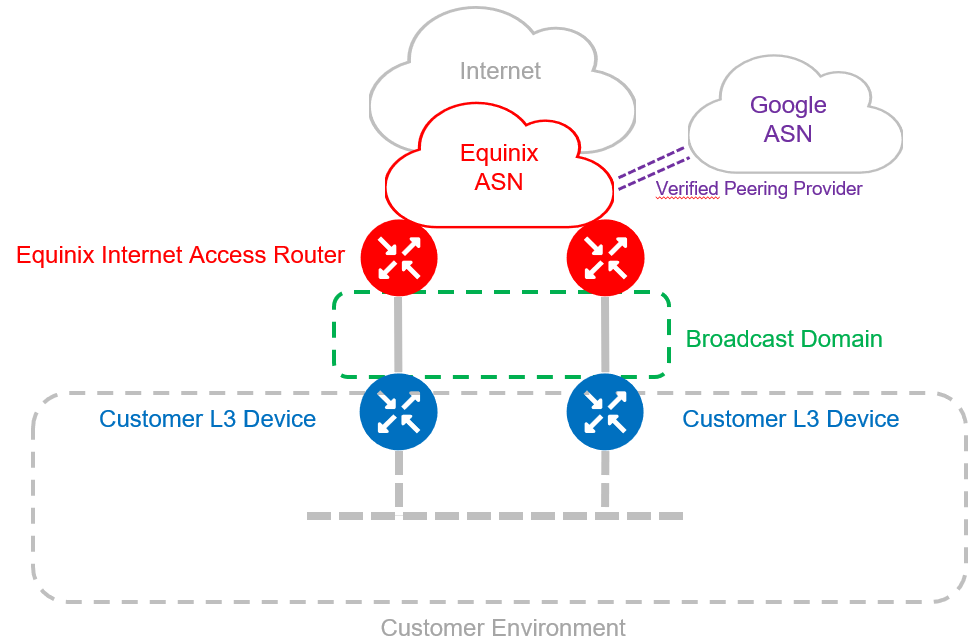 Diagram of Equinix Internet Access peering with Google via PNIs