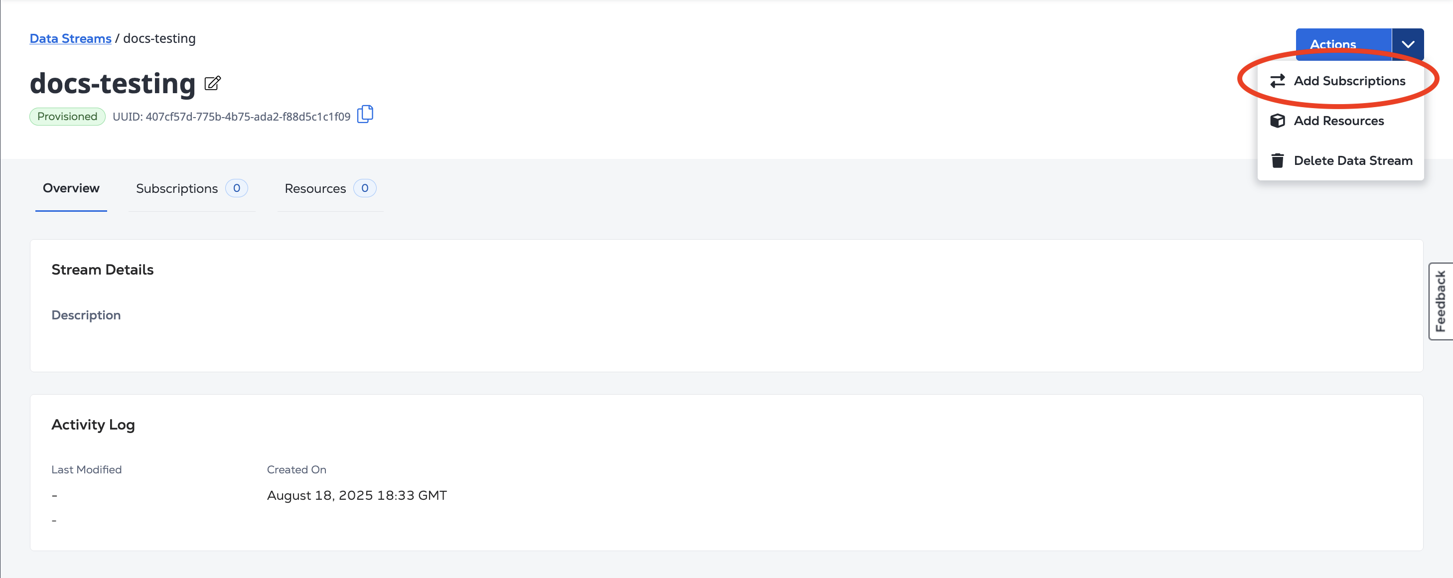 Actions Drop-down Menu Screenshot