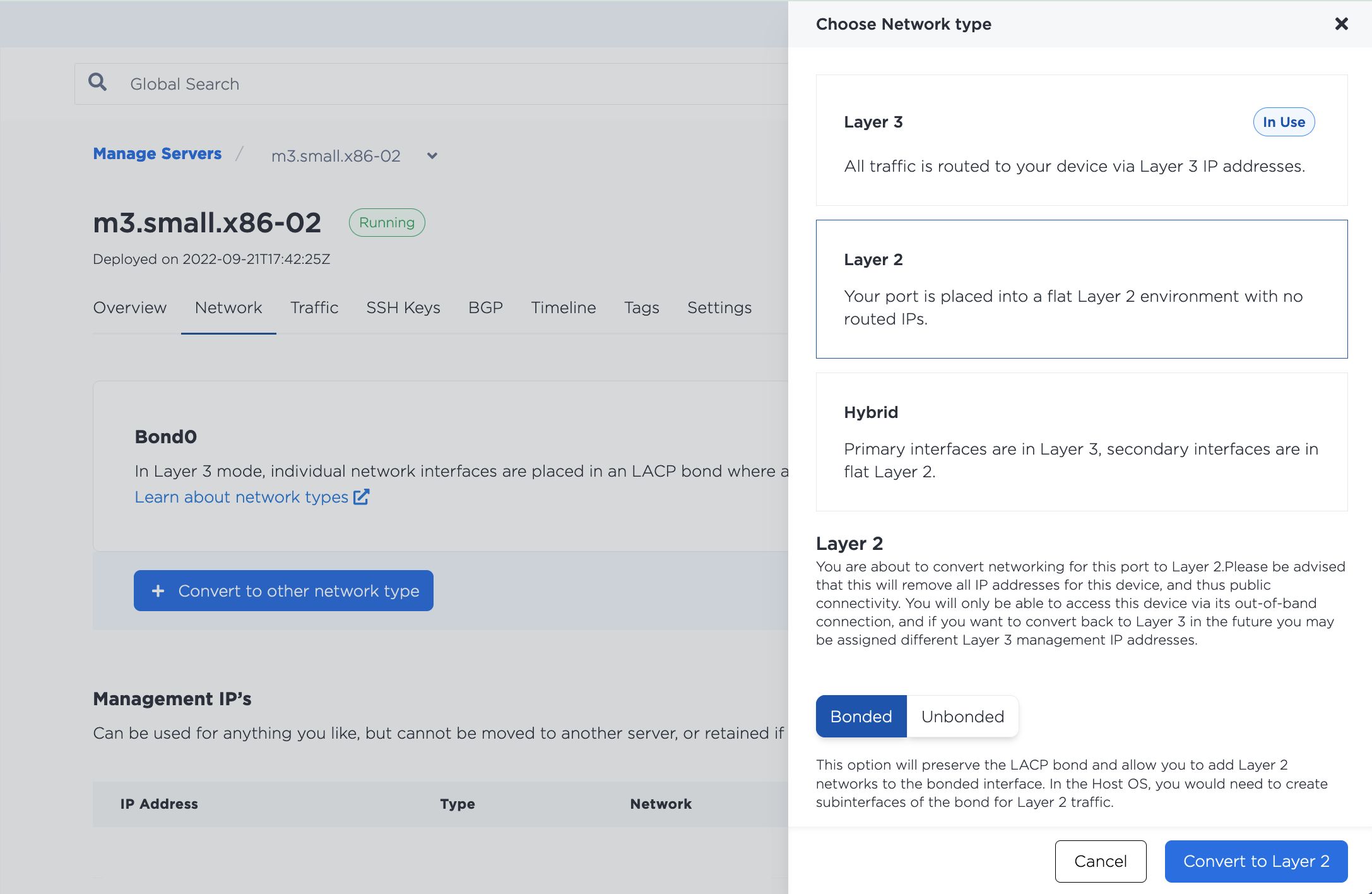 Converting to Layer 2 Bonded mode panel