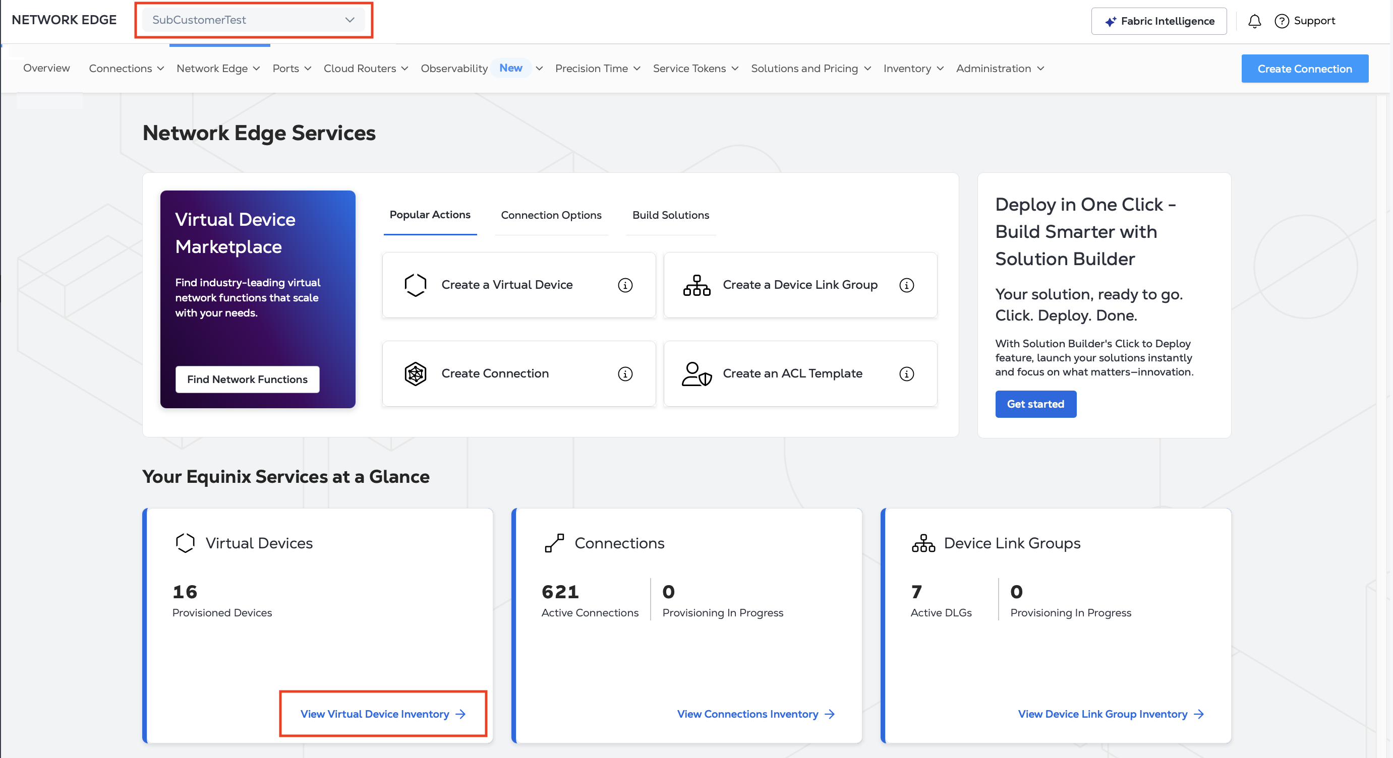 Screenshot of End Customer Project View Inventory