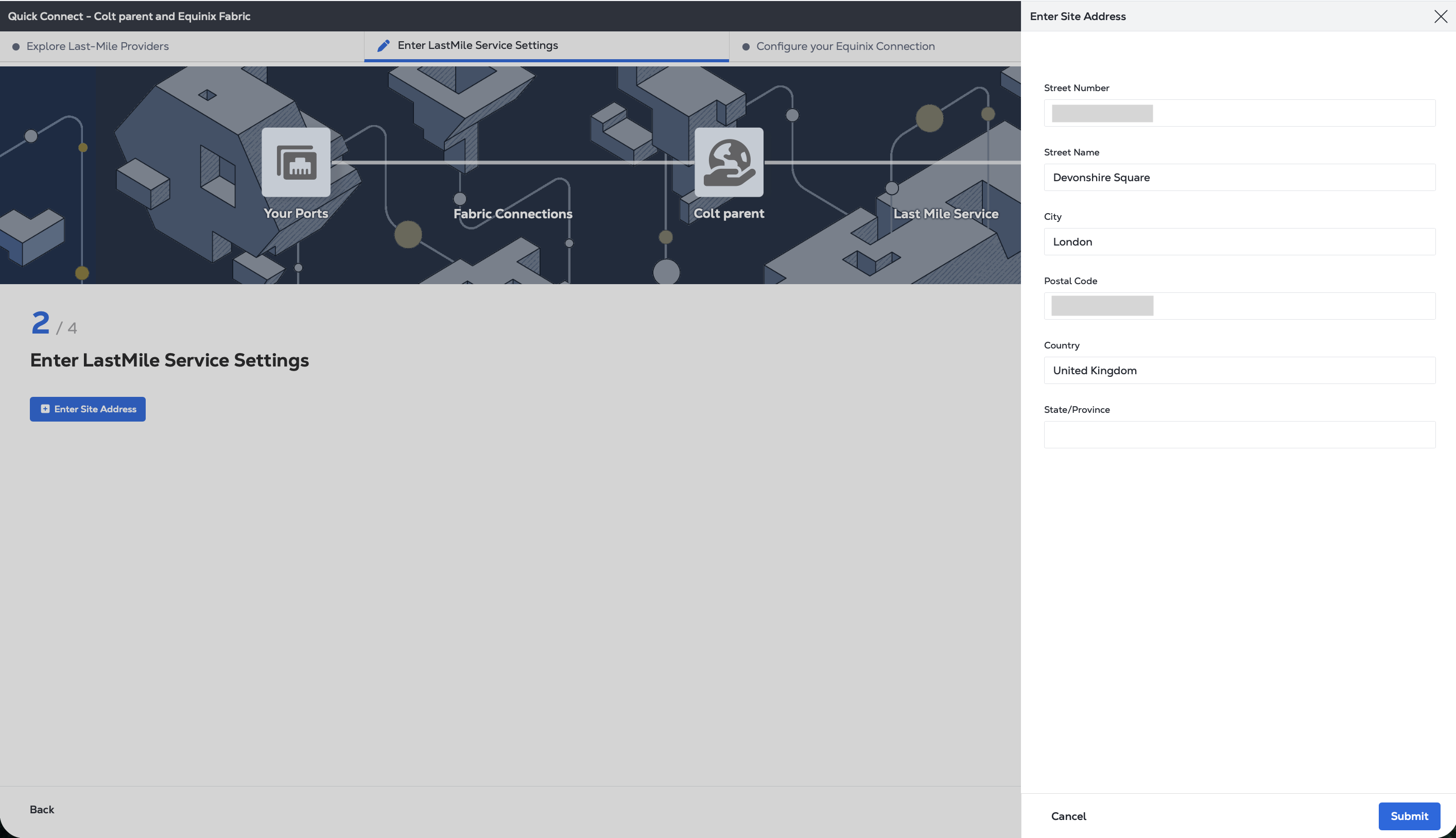 Screenshot of address form