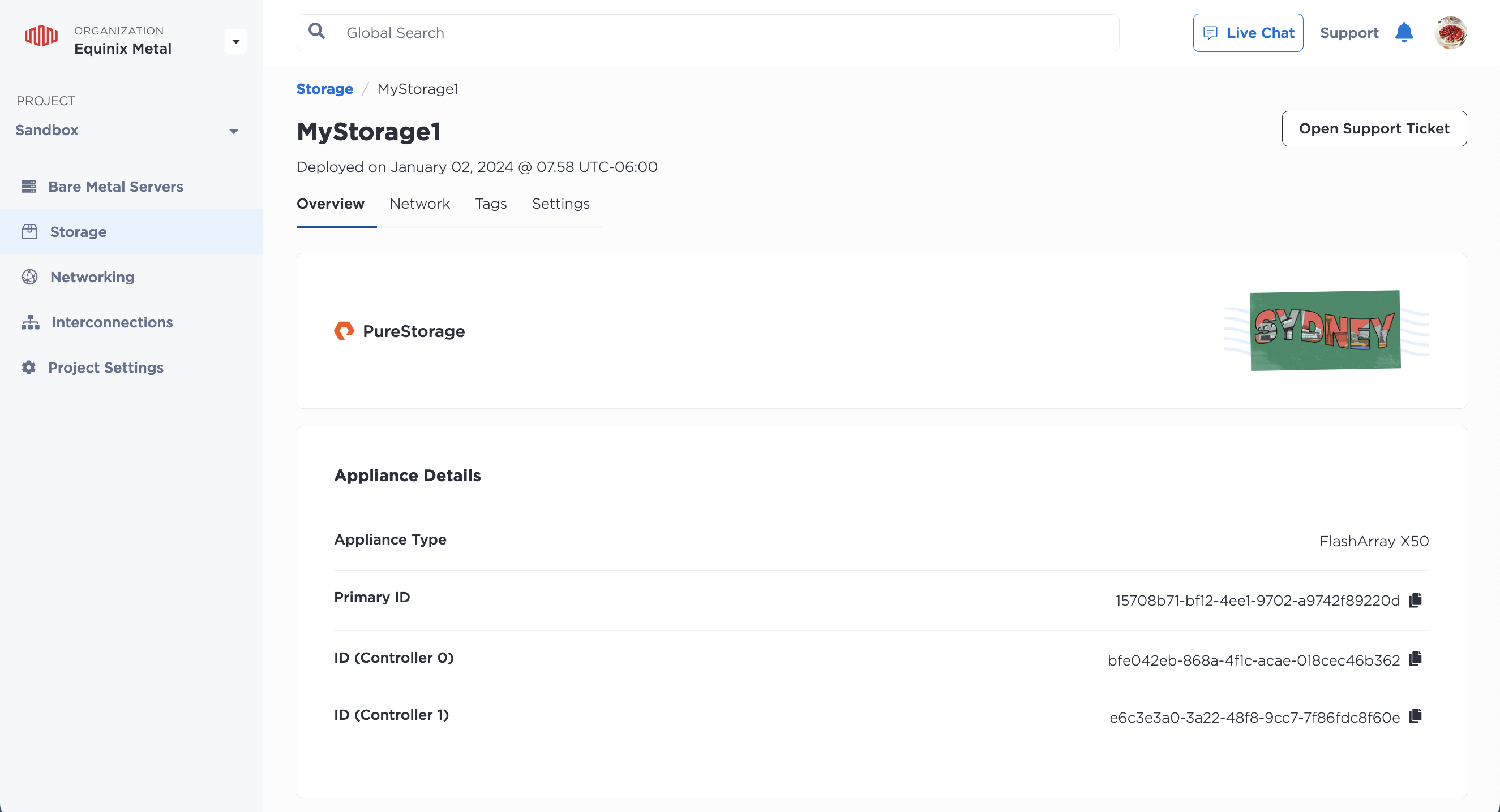 A Storage Appliance's Overview in the Console