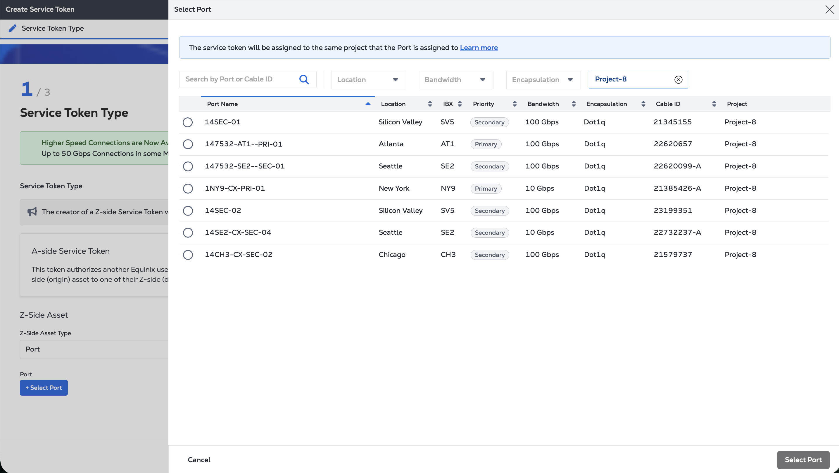 Screenshot of Select a Port