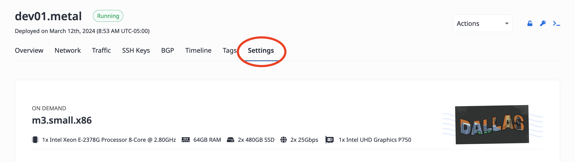 Location of a Server's Settings Tab